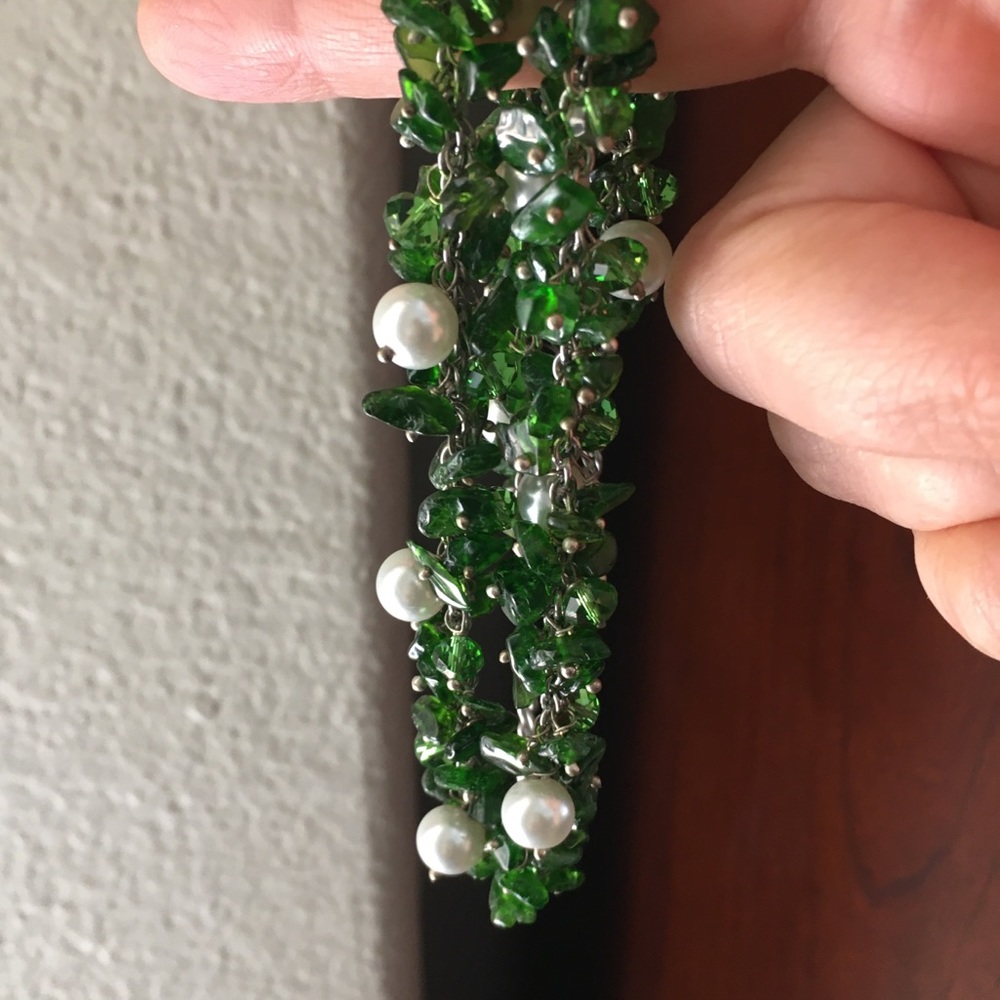 Natural chrome diopside cultured freshwater pearl stainless steel necklace - Picture 4 of 9